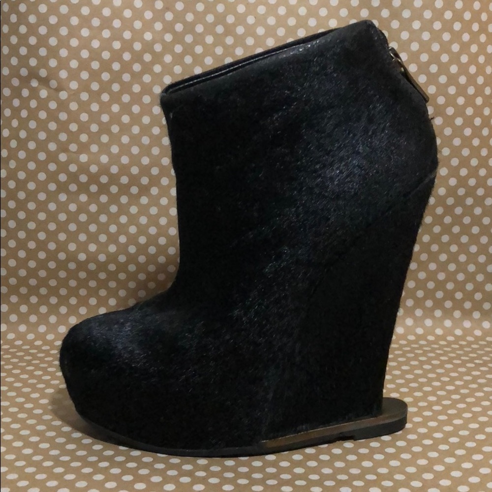 Bcbg pony hair wedge booties